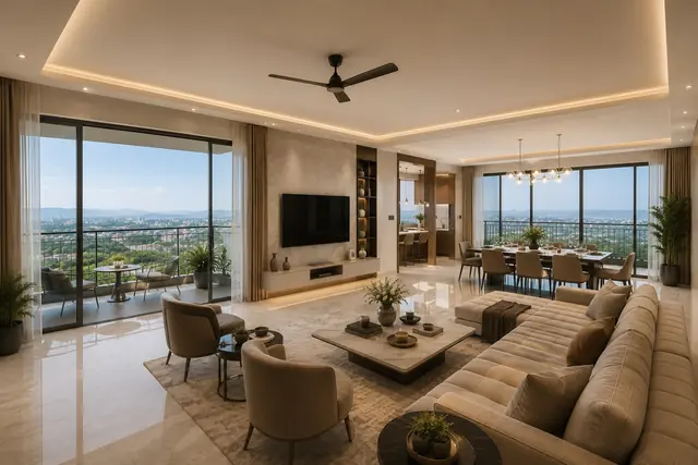 4 BHK living room at Prestige Falcon City Thane – artist's impression